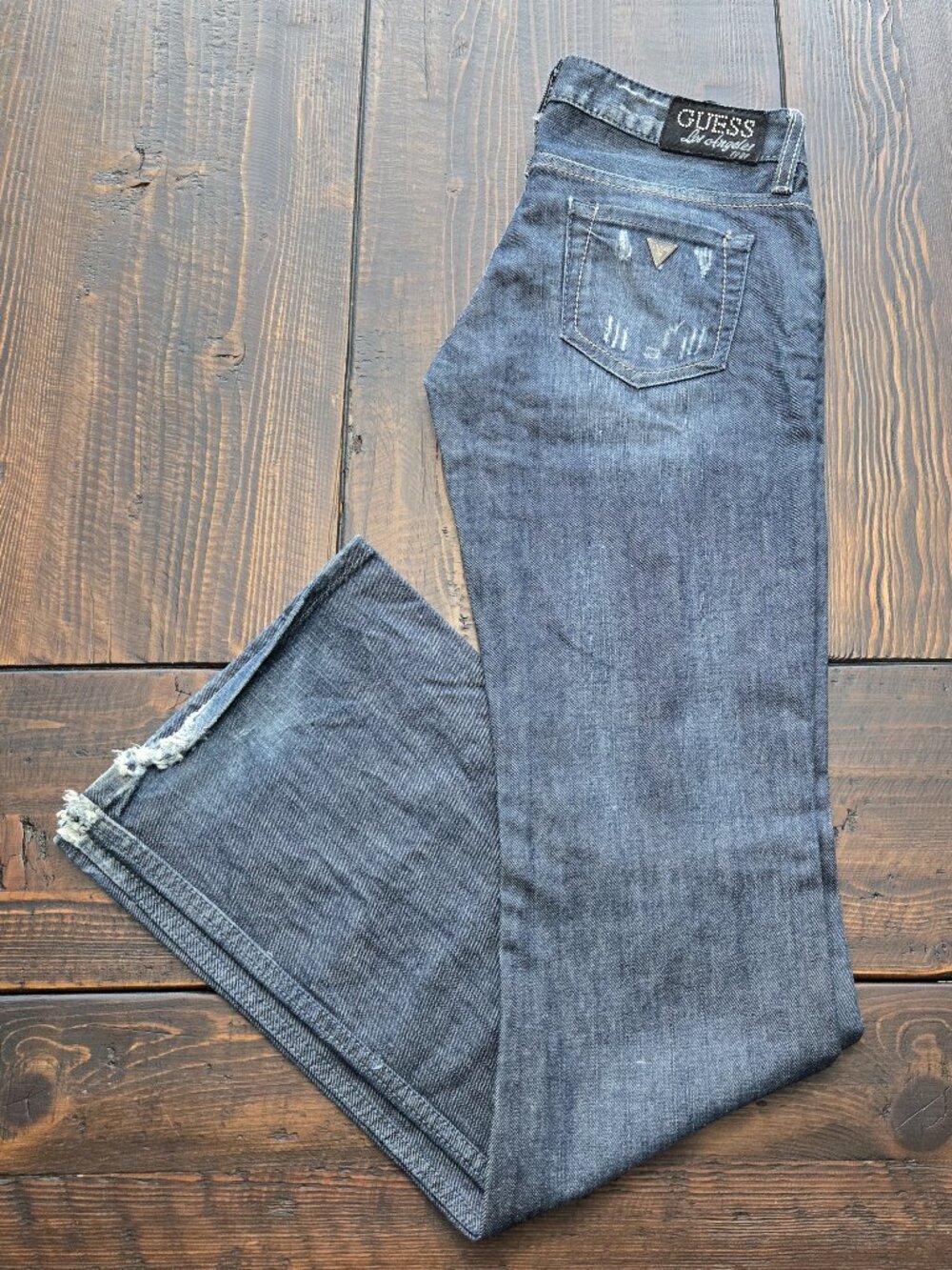 Guess Vintage Y2K Distressed Women's Foxy Flare Leg Blue Jeans Size 26×33.5 - Picture 2 of 13